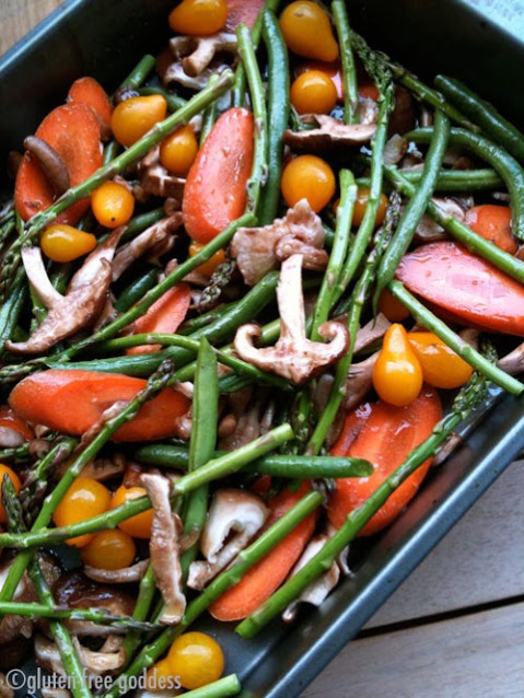 A pan of fresh vegetables ready for roasting
